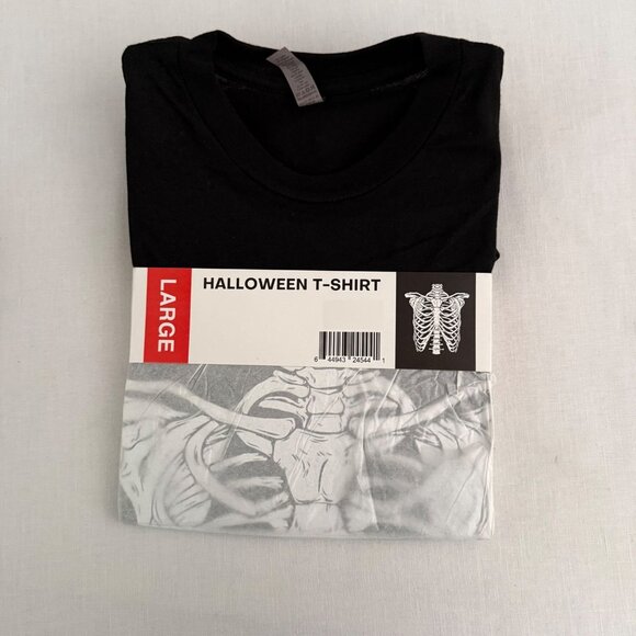 Halloween Skeleton T Shirt Size Large Black White Ribcage Graphic Tee Costume - Picture 2 of 7